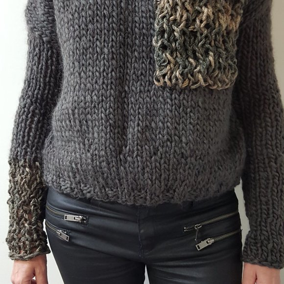 Wool winter set, Army Green , sweater and matching hat, hand knitted, 100% wool - Picture 7 of 14